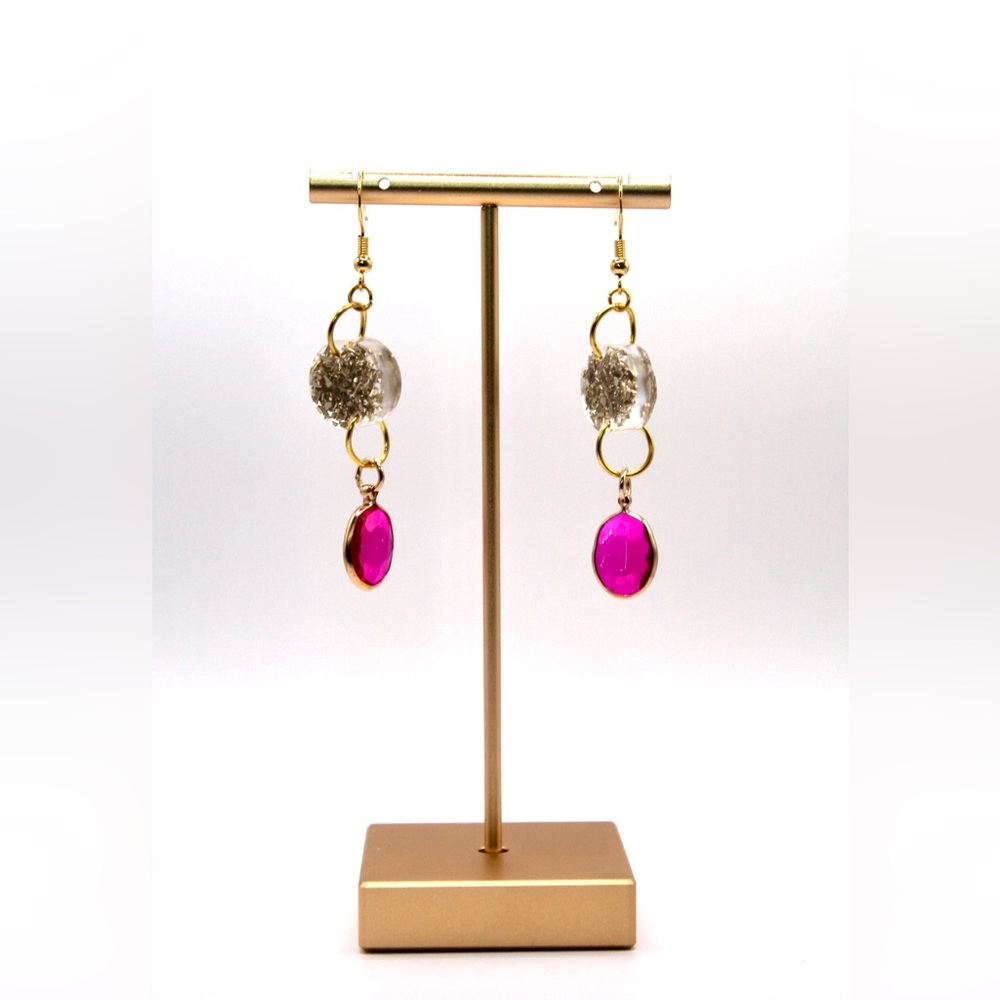 Gold and Pink Dangle Earrings
